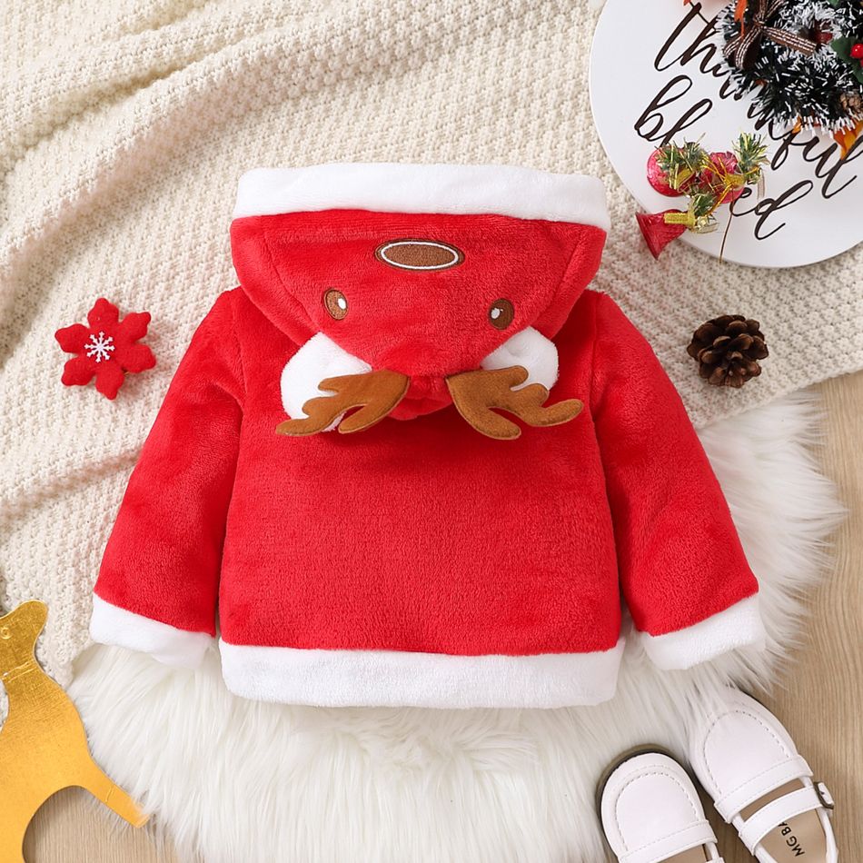 Christmas Baby Boy/Girl Red Thermal Fleece Long-sleeve 3D Antler Hooded Jacket Red big image 2