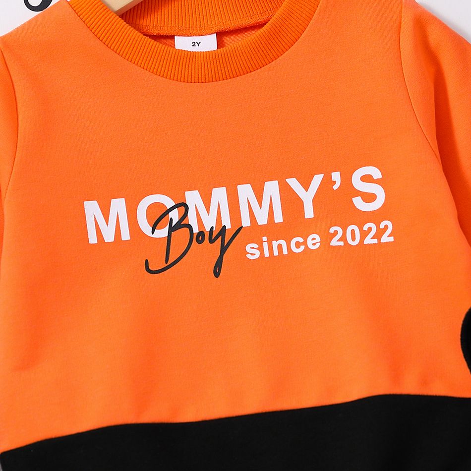 2pcs Toddler Boy Trendy Letter Print Colorblock Sweatshirt and Pocket Design Pants Set Orange big image 4
