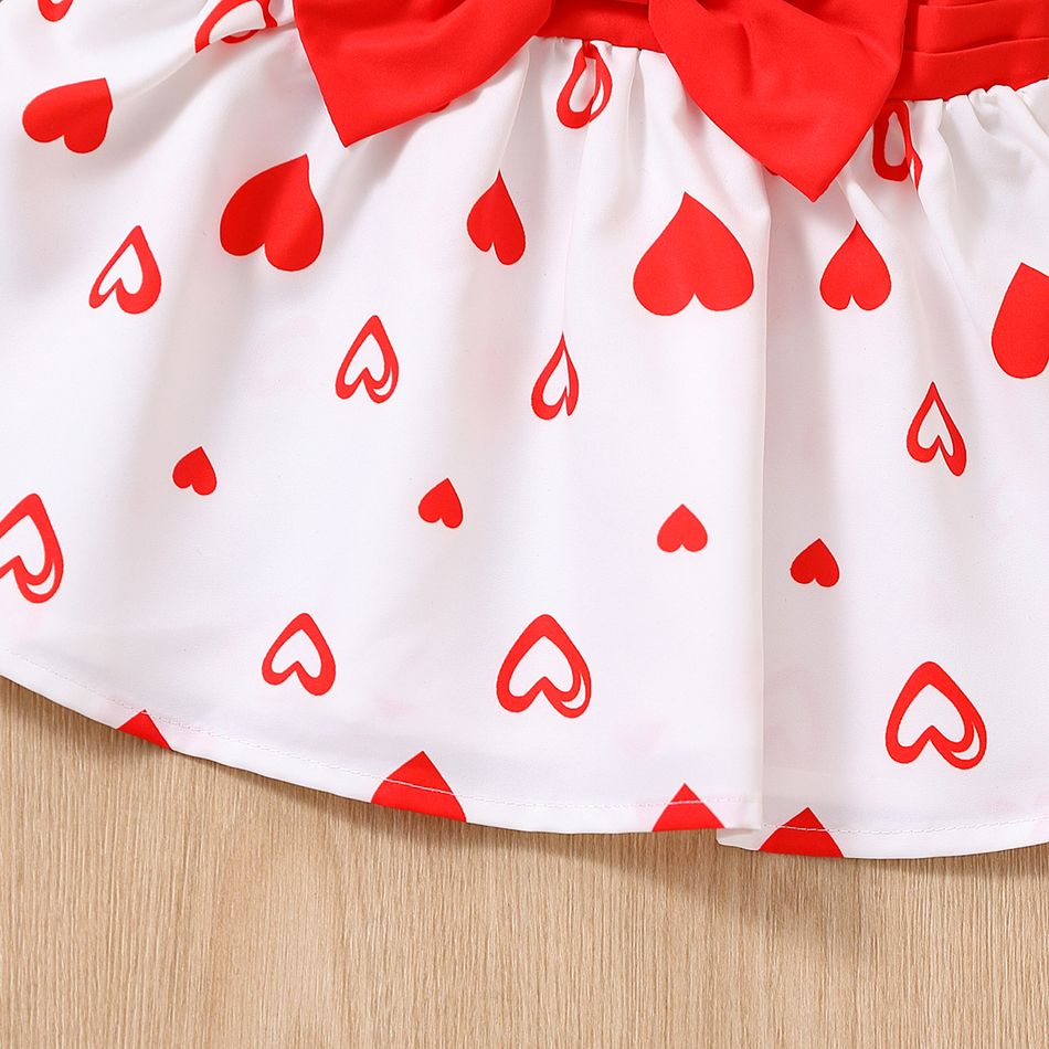 2pcs Baby Girl Allover Heart Print Peter Pan Collar Puff-sleeve Bow Front Dress with Headband Set Red big image 6