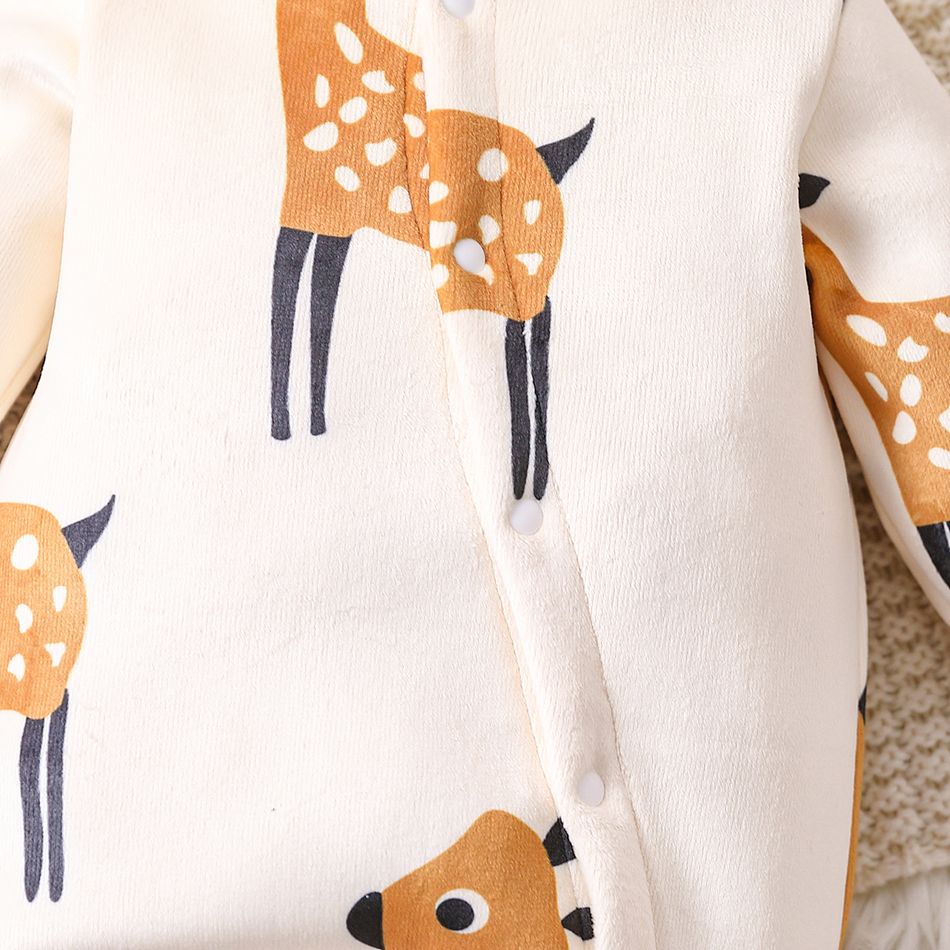 Baby Boy/Girl Allover Deer Print Thickened Jumpsuit Beige big image 4