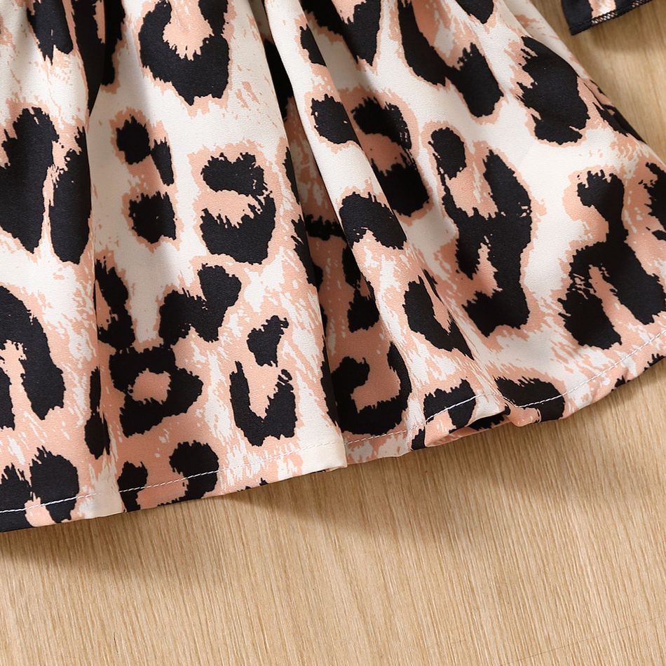2pcs Baby Girl Leopard Print Long-sleeve Button Dress & Vest Set Black big image 7