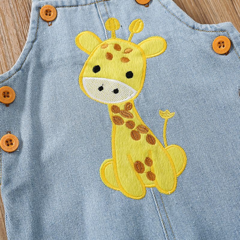 Bebé Unissexo Manga cava Girafa Infantil Jardineiras Azul