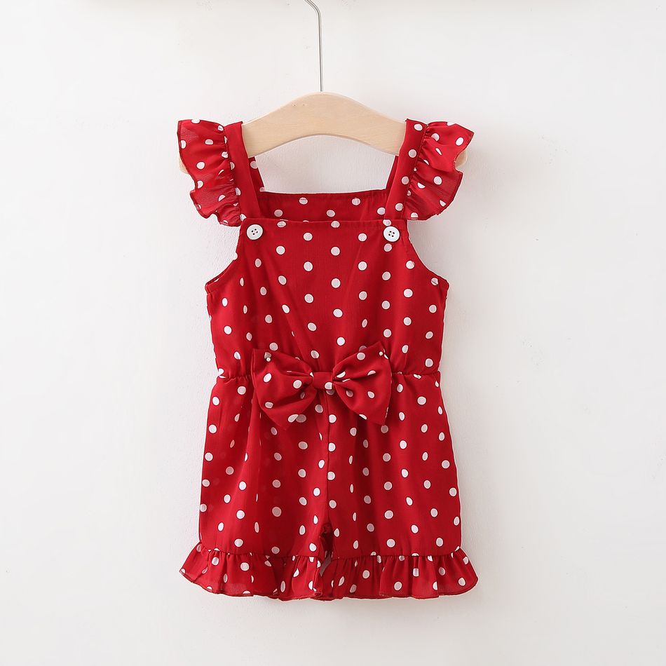 Polka Dots Print Ruffle and Bow Decor Baby Overalls Red big image 1