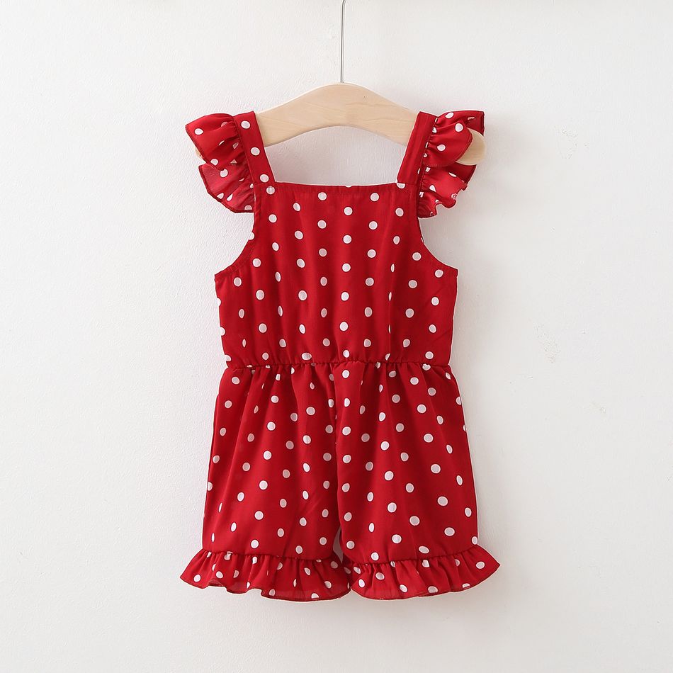Polka Dots Print Ruffle and Bow Decor Baby Overalls Red big image 5