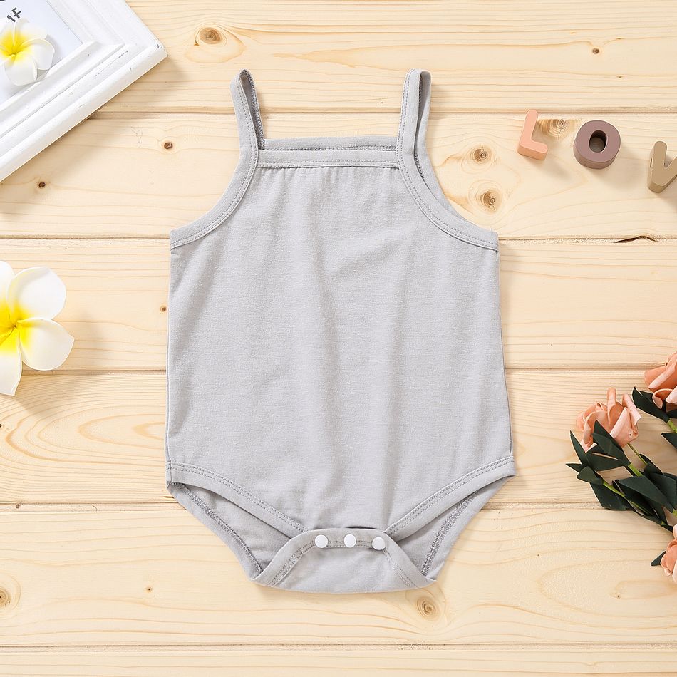 Multi Color Solid Sleeveless Strappy Baby Romper Grey