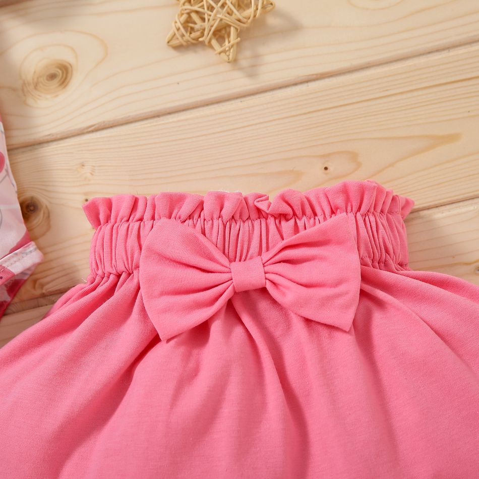 2pcs Watermelon Allover Ruffle and Bow Decor Short-sleeve Pink Baby Set Pink big image 5