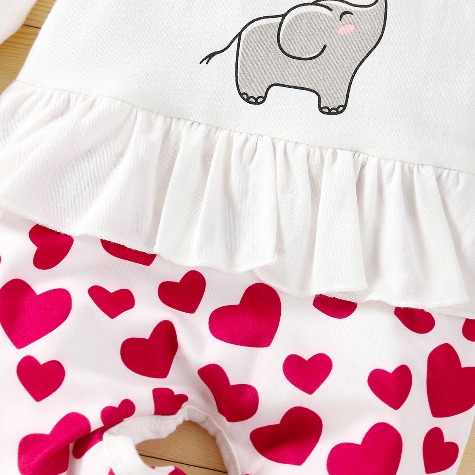 Baby 2pcs Elephant and Love Heart Print Long-sleeve Jumpsuit Set White big image 6