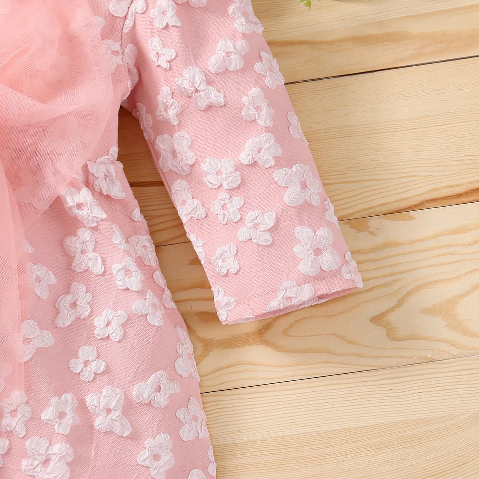 فستان الأميرة للأطفال بأكمام طويلة وفتحة رقبة على شكل حرف v باللون الوردي زهري big image 4