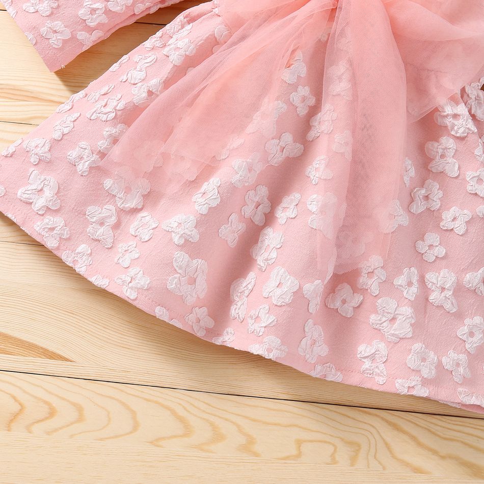 فستان الأميرة للأطفال بأكمام طويلة وفتحة رقبة على شكل حرف v باللون الوردي زهري big image 5