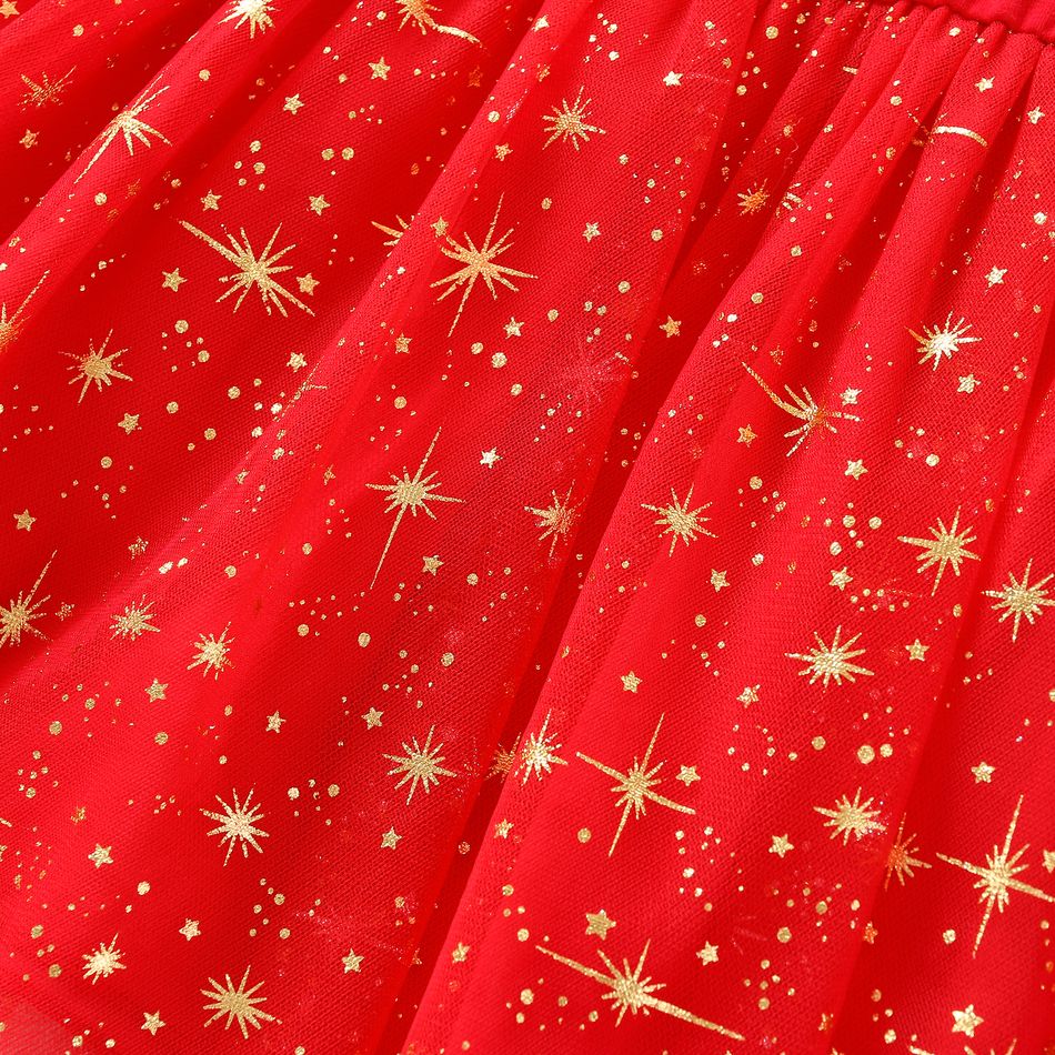 Baby 2pcs Christmas Deer Golden Glitter Red Long-sleeve Mesh Dress Set Red big image 6