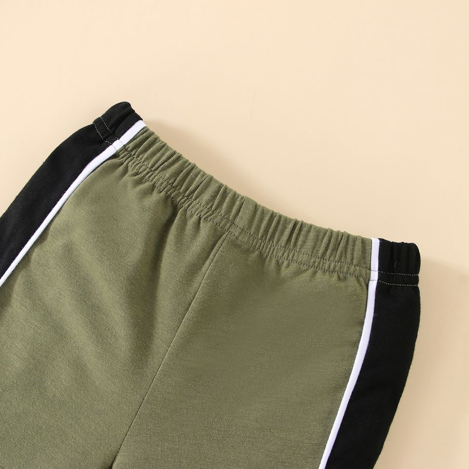 2pcs Baby Boy 95% Cotton Short-sleeve Colorblock T-shirt and Shorts Set Army green big image 4