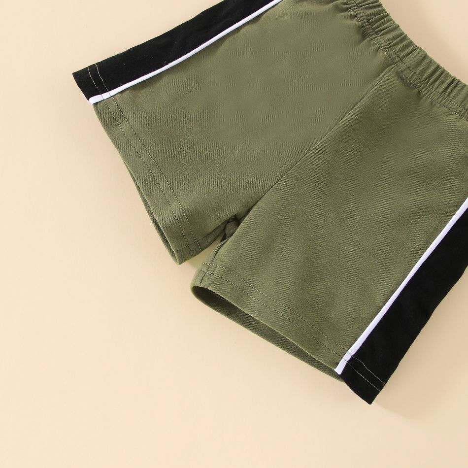 2pcs Baby Boy 95% Cotton Short-sleeve Colorblock T-shirt and Shorts Set Army green big image 5