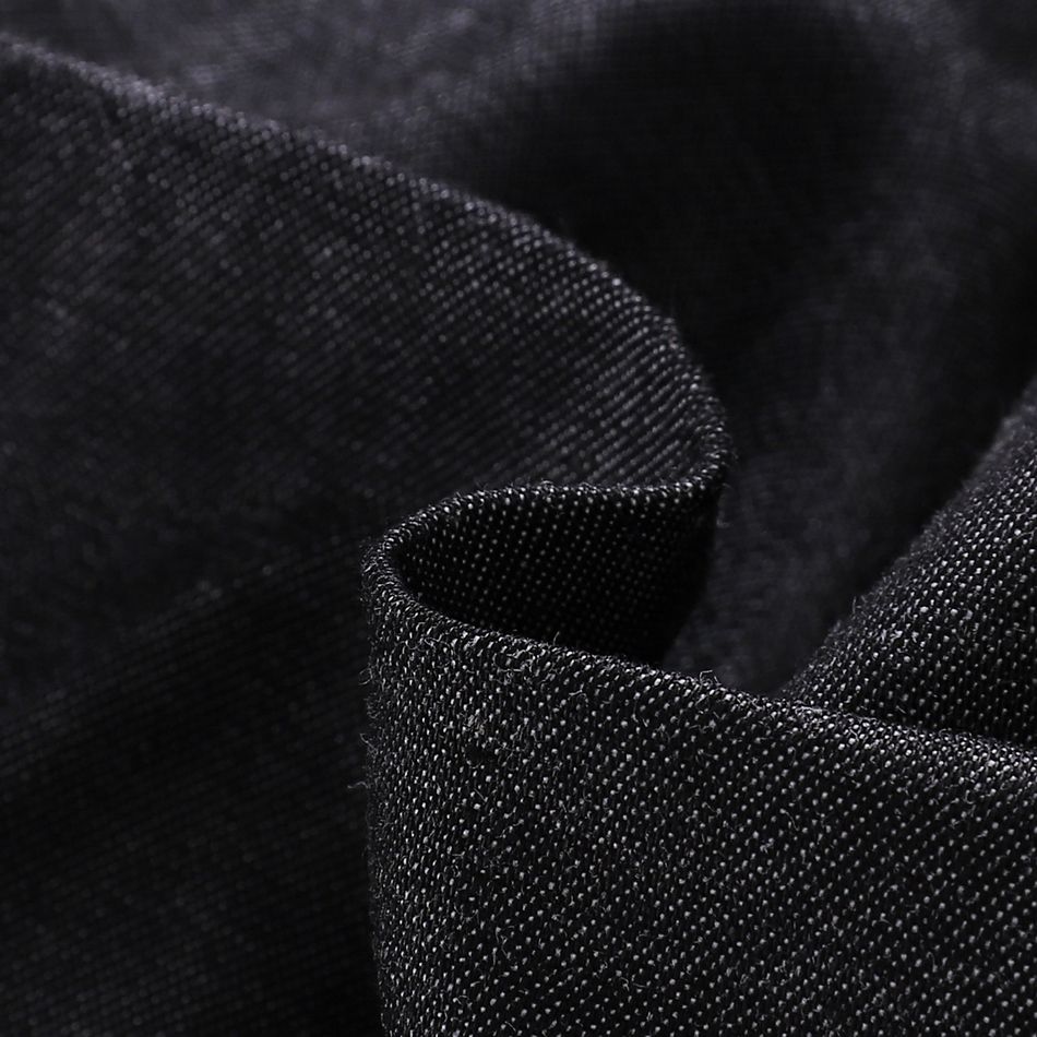 Baby Girl Bowknot Design Denim Puff-sleeve Ruffle Trim Open Front Cardigan Black