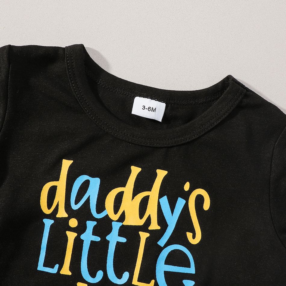 2pcs Baby Boy 95% Cotton Long-sleeve Letter Print Sweatshirt and Allover Dinosaur Print Sweatpants Set Black big image 3