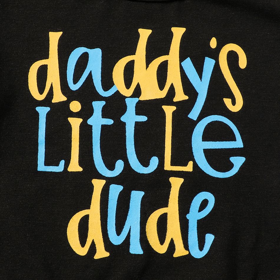 2pcs Baby Boy 95% Cotton Long-sleeve Letter Print Sweatshirt and Allover Dinosaur Print Sweatpants Set Black big image 4