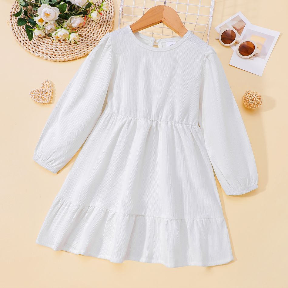 Toddler Girl Basic Tiered Solid Color Long-sleeve Dress Beige big image 1