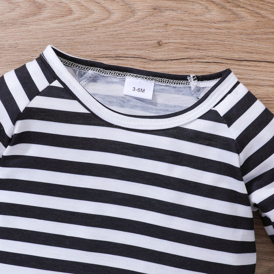 2pcs Baby Boy/Girl 95% Cotton Panda Print Overalls and Long-sleeve Striped Tee Set White big image 3
