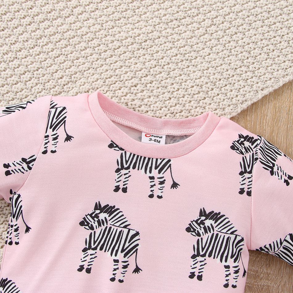 Baby Girl Allover Zebra Print Long-sleeve Sweatshirt Pink big image 3