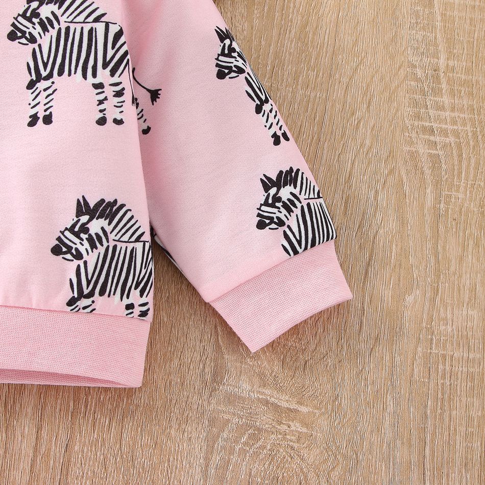 Baby Girl Allover Zebra Print Long-sleeve Sweatshirt Pink big image 4