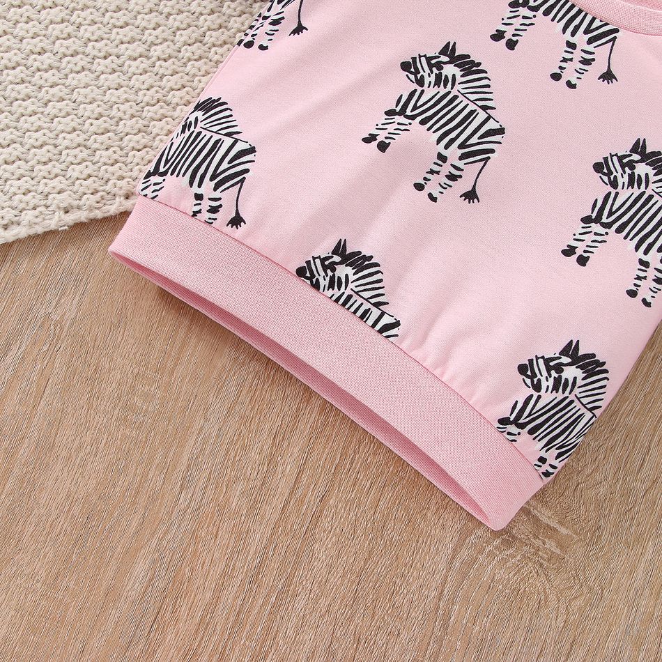 Baby Girl Allover Zebra Print Long-sleeve Sweatshirt Pink big image 5