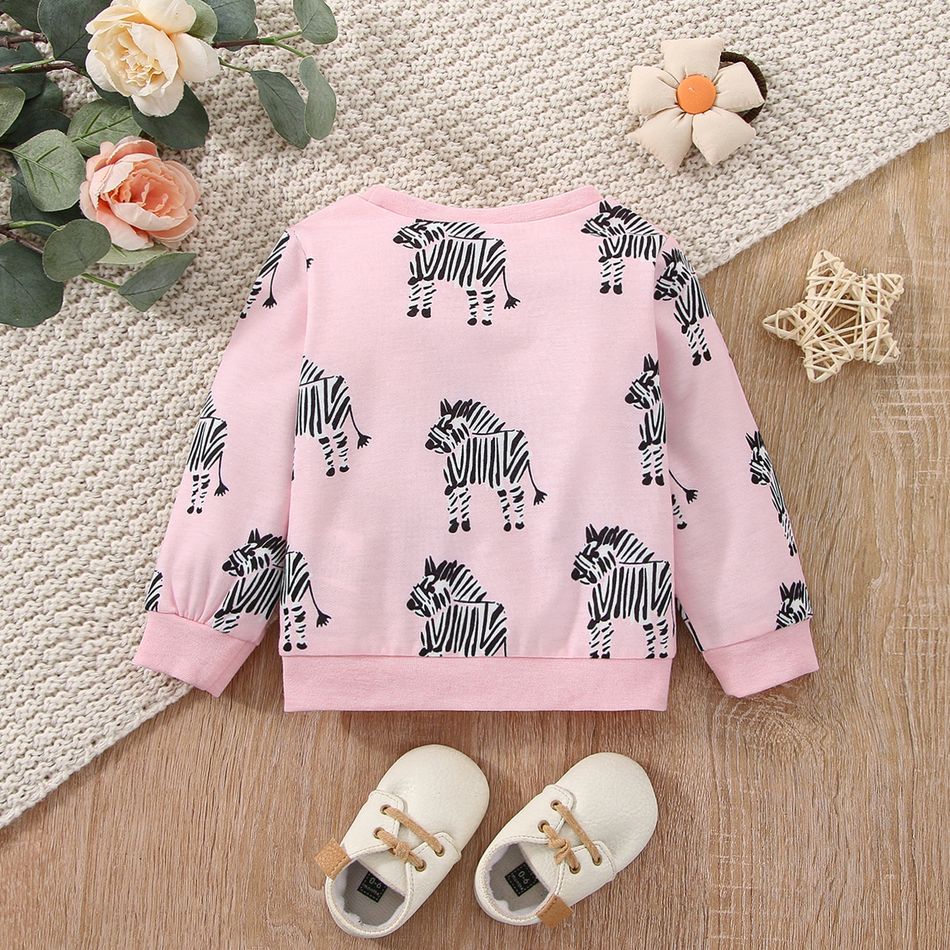 Baby Girl Allover Zebra Print Long-sleeve Sweatshirt Pink big image 6