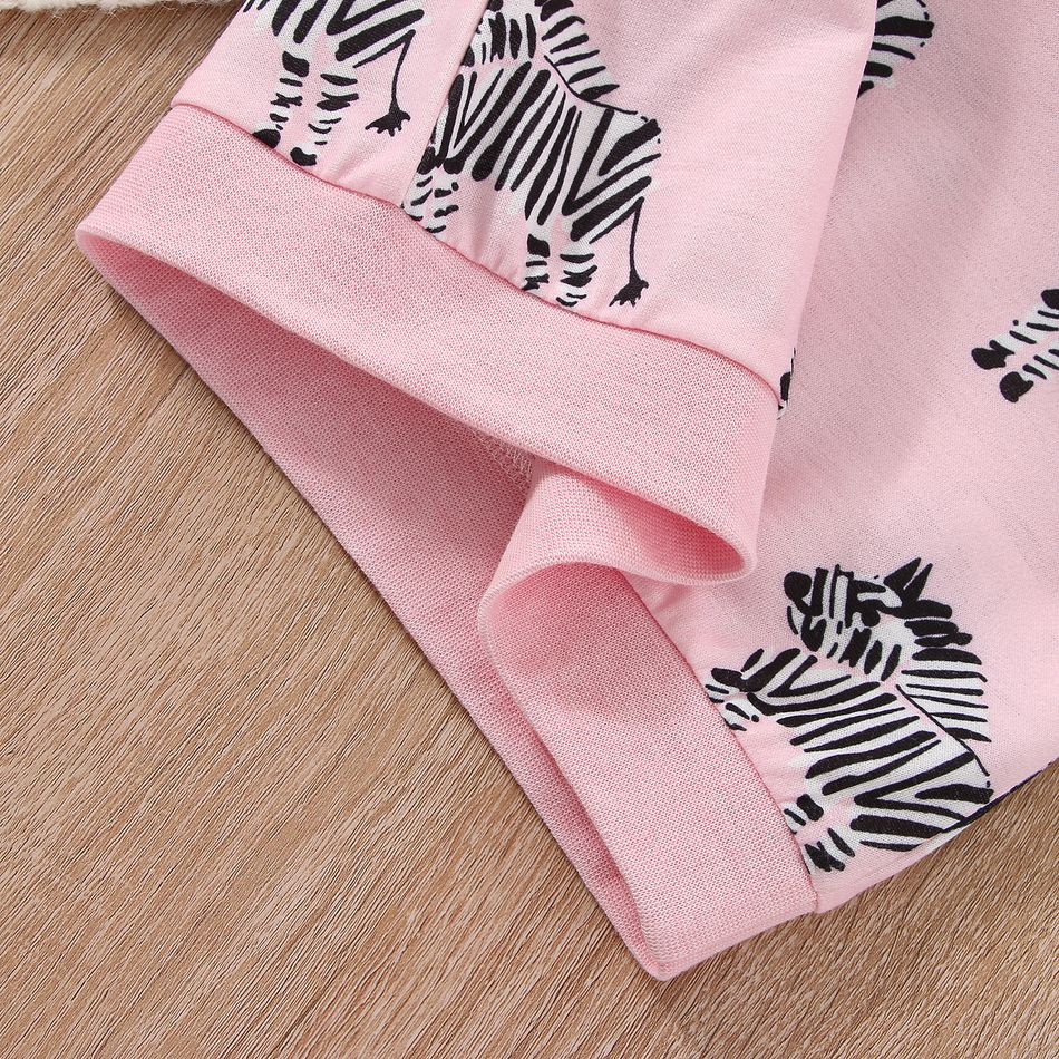 Baby Girl Allover Zebra Print Long-sleeve Sweatshirt Pink