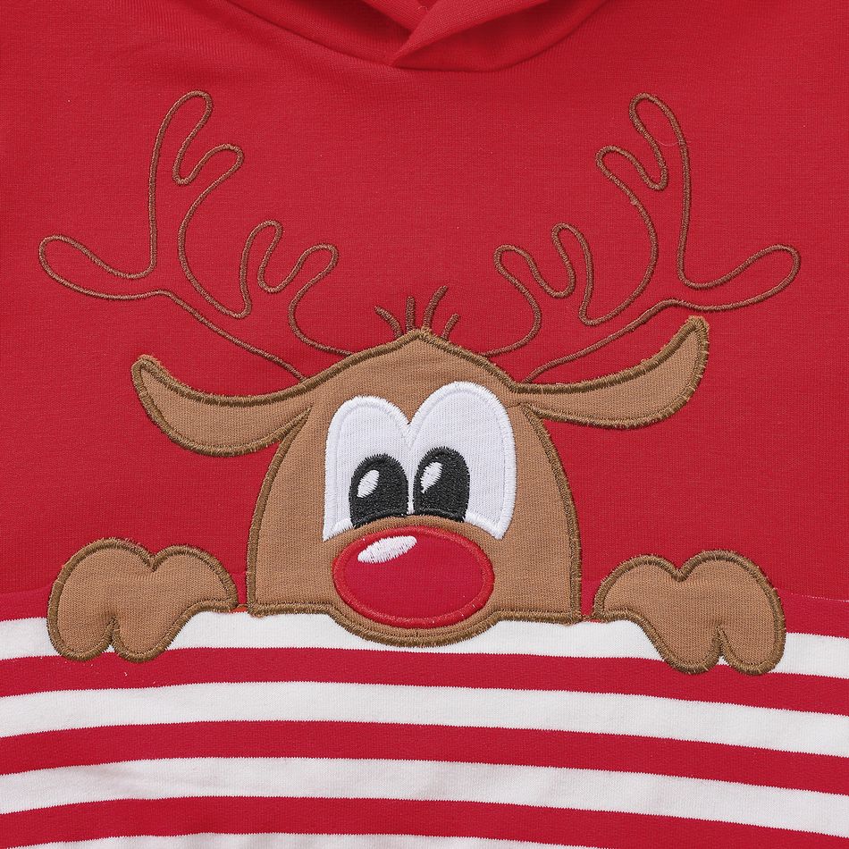 Christmas 2pcs Baby Boy/Girl Deer Embroidered Long-sleeve Hoodie and Striped Sweatpants Set Red big image 4