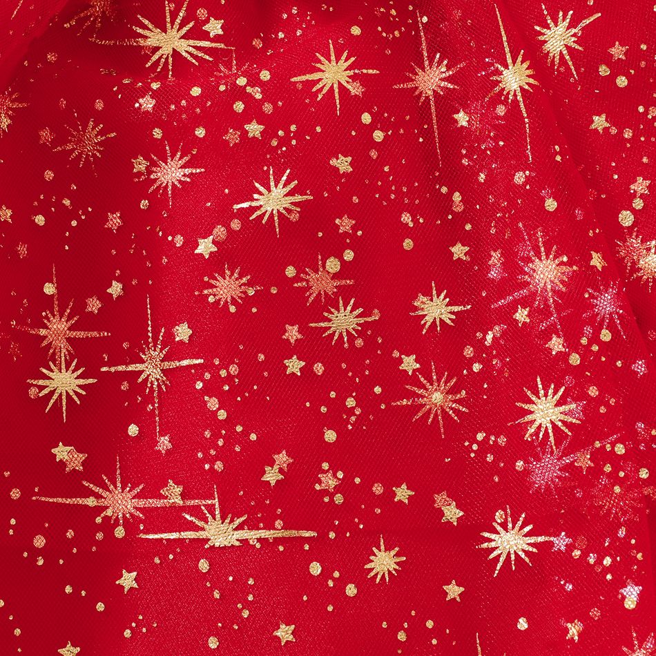 Christmas 3pcs Baby Girl Reindeer & Letter Print Ruffle Long-sleeve Romper and Glitter Mesh Skirt with Headband Set REDWHITE big image 7