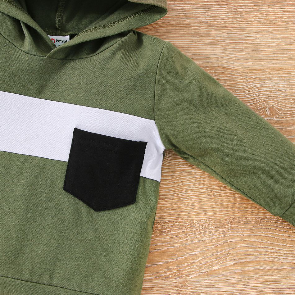 2pcs Baby Boy 95% Cotton Long-sleeve Colorblock Hoodie and Sweatpants Set Army green