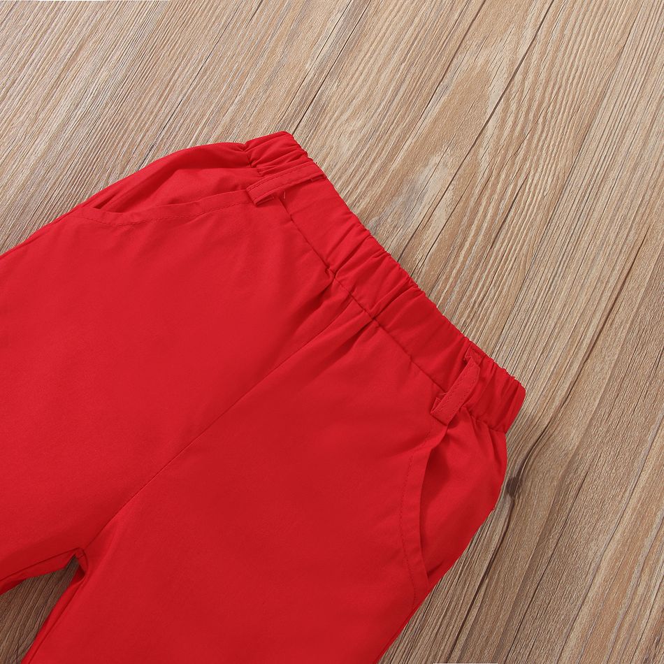 2pcs Toddler Boy Christmas Santa Print Shirt and Red Pants Set Deep Blue big image 6