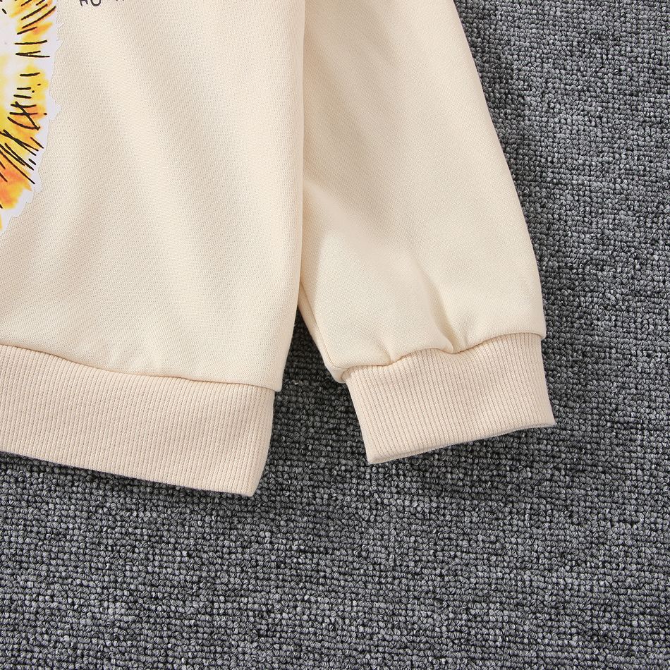 2pcs Toddler Boy Playful Lion Print Sweatshirt and Plaid Pants Set Creamcolored big image 5