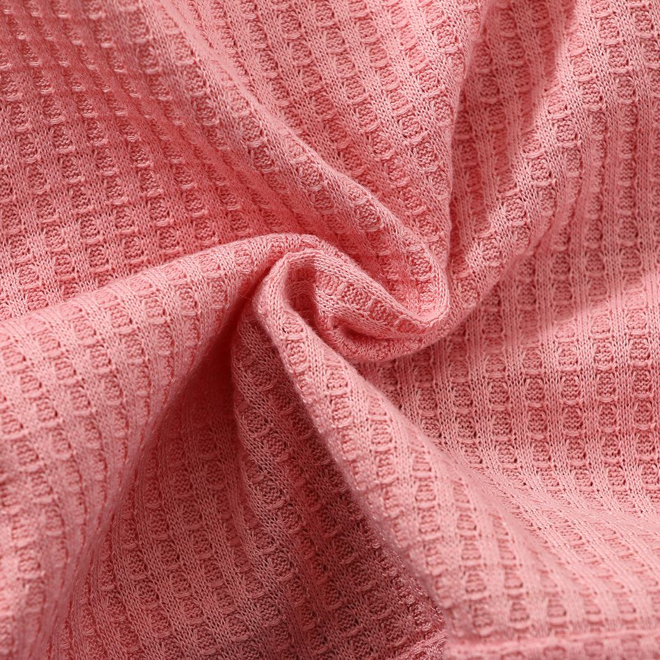3pcs Baby Girl Floral Print & Solid Spliced Tank Dress and Pink Waffle Long-sleeve Cardigan & Headband Set Pink big image 8