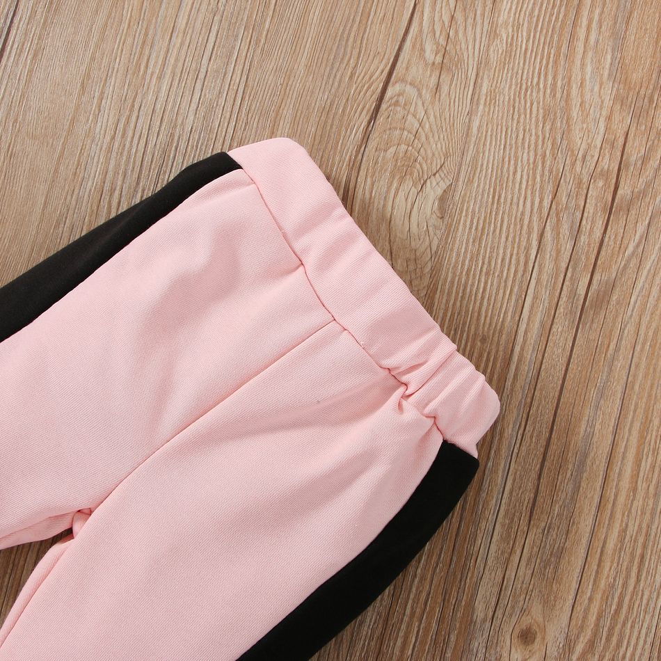 2pcs Baby Girl Bow Front Letter Print Long-sleeve Hoodie and Colorblock Pants Set Pink big image 6