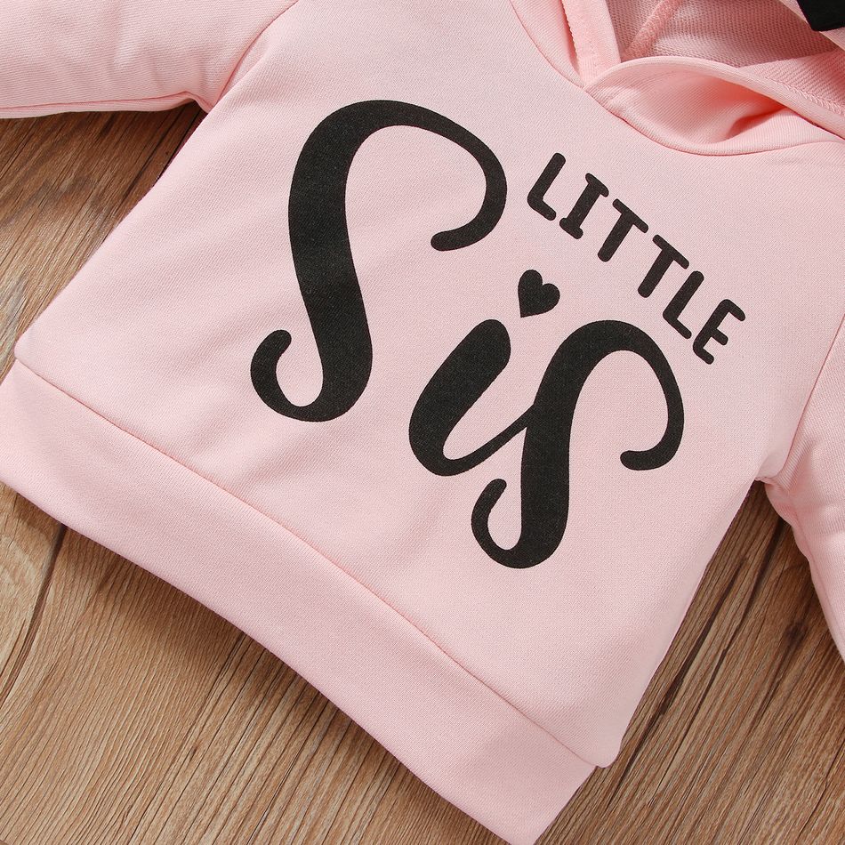 2pcs Baby Girl Bow Front Letter Print Long-sleeve Hoodie and Colorblock Pants Set Pink big image 4