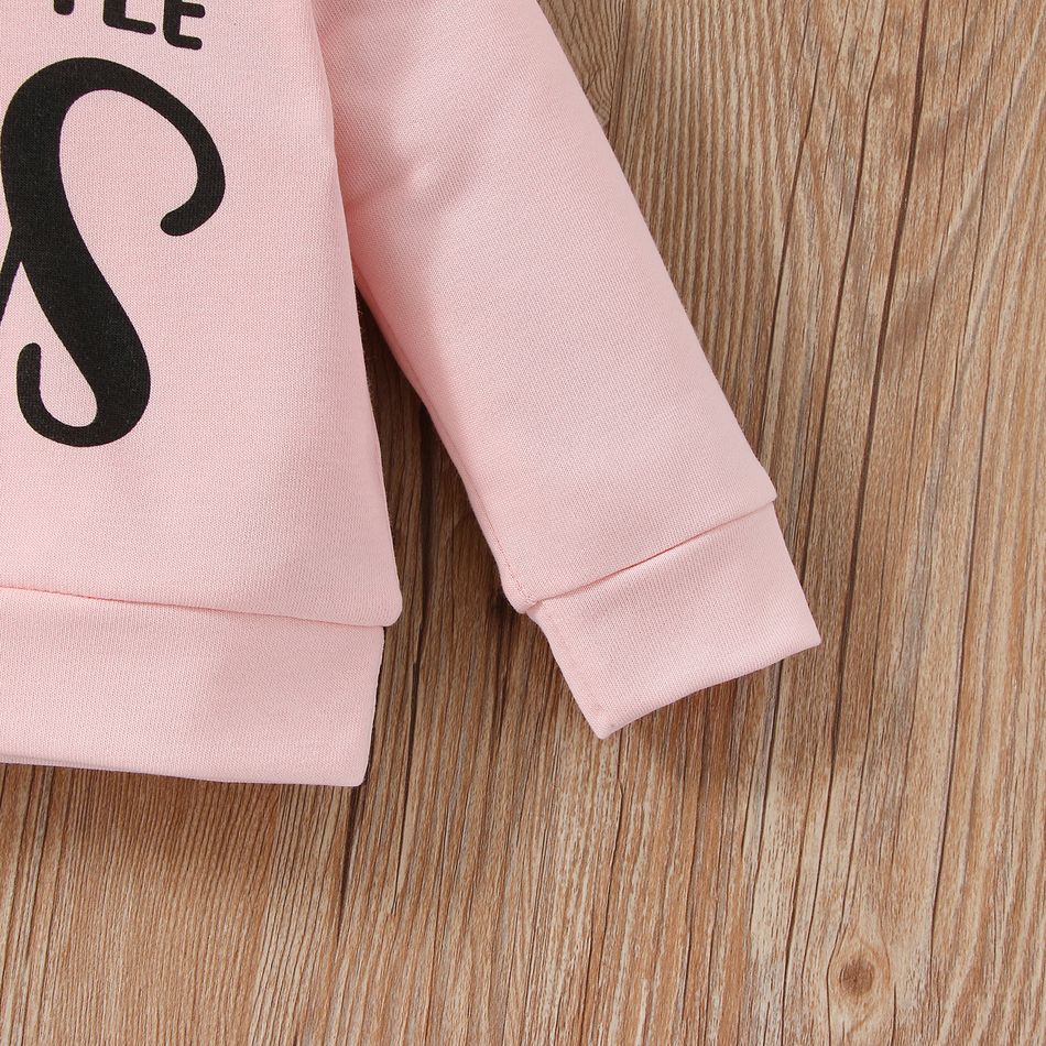 2pcs Baby Girl Bow Front Letter Print Long-sleeve Hoodie and Colorblock Pants Set Pink big image 5