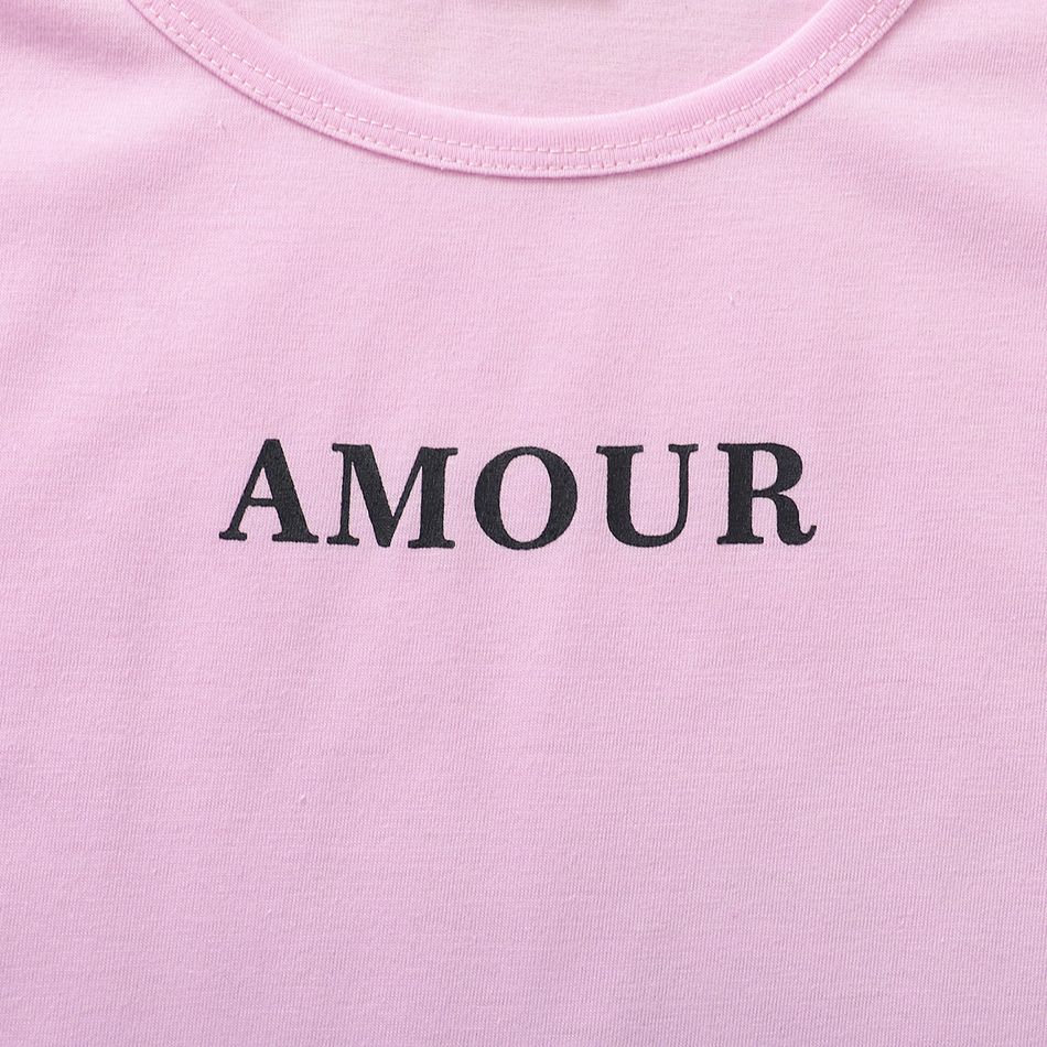 Beautiful Kid Girl Casual Letter T-shirt Pink big image 3