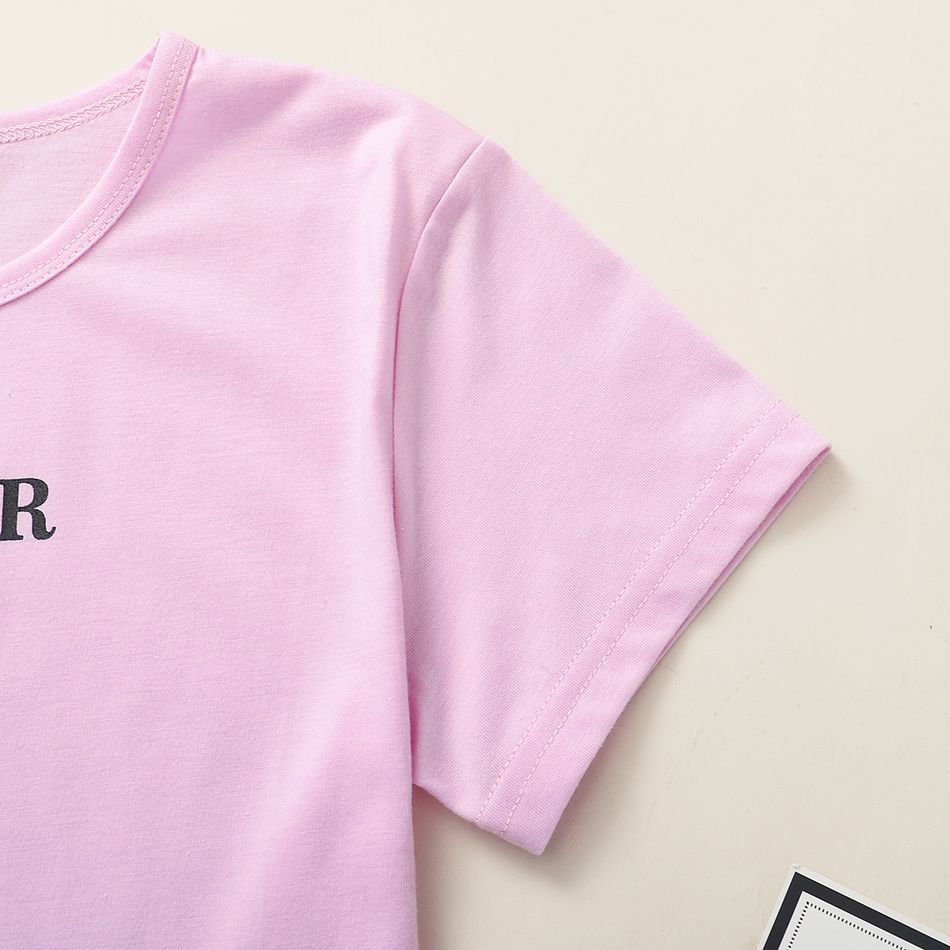 Beautiful Kid Girl Casual Letter T-shirt Pink big image 4