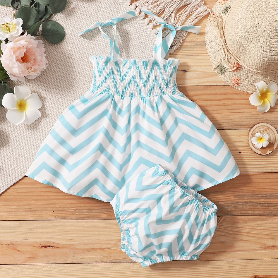 2pcs baby girl Stripes Print Polyester Summer More Festivals Sets Baby's Sets Light Blue