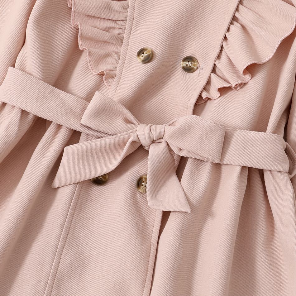Kid Girl Doll Collar Ruffle Button Design Belted Windbreaker Coat Pink big image 3