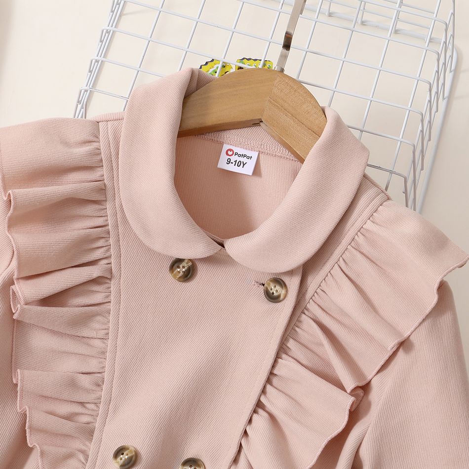Kid Girl Doll Collar Ruffle Button Design Belted Windbreaker Coat Pink big image 4
