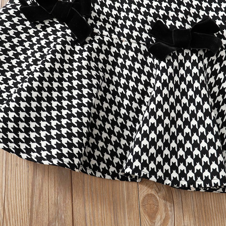 2-قطعة كيد فتاة المخملية طويلة الأكمام بلوزة سوداء وتصميم Bowknot مجموعة تنورة houndstooth أسود big image 3