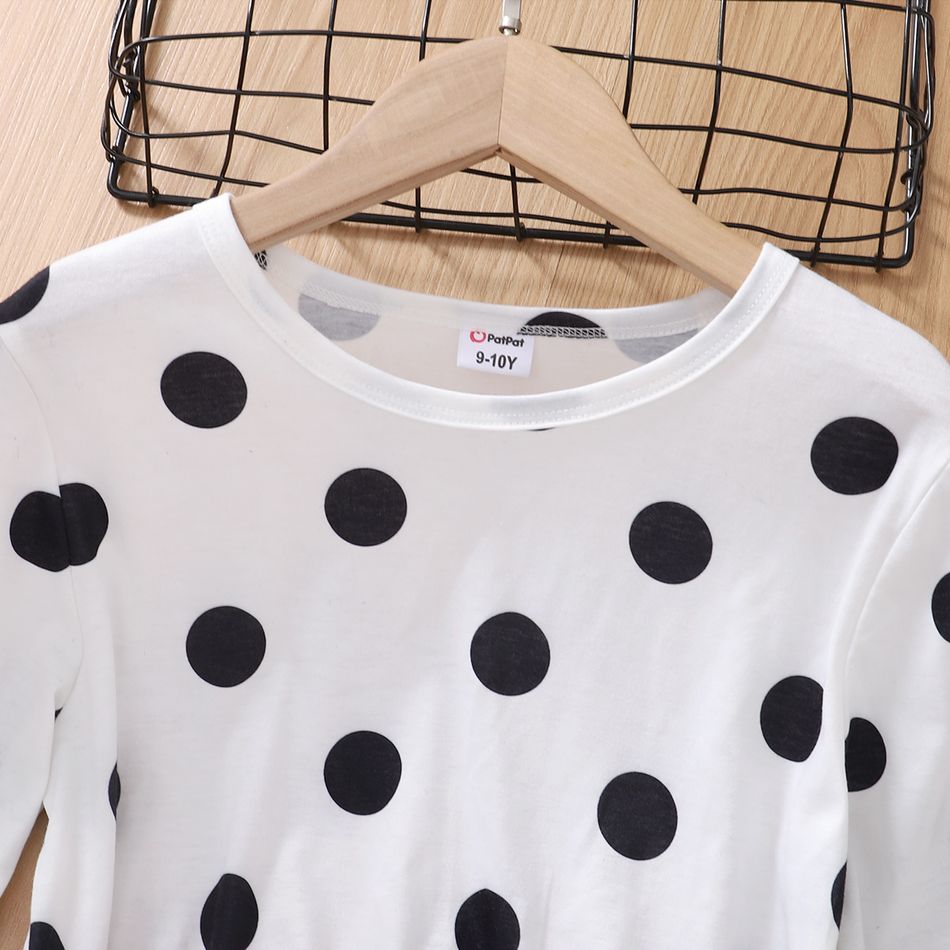 Kid Girl Polka dots Stitching Bowknot Design Long-sleeve Mesh Dress Black big image 2