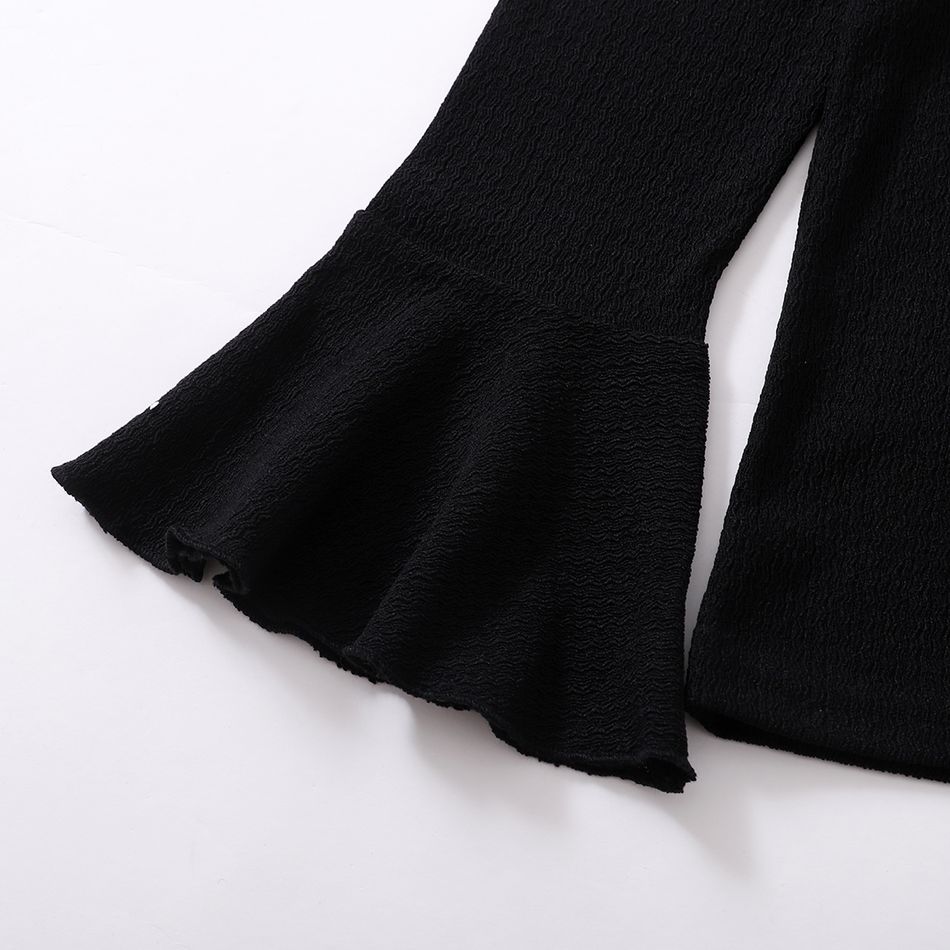 2-piece Kid Girl Long Bell sleeves Black Top and Bowknot Design Plaid Suspender Skirt Set Black big image 4