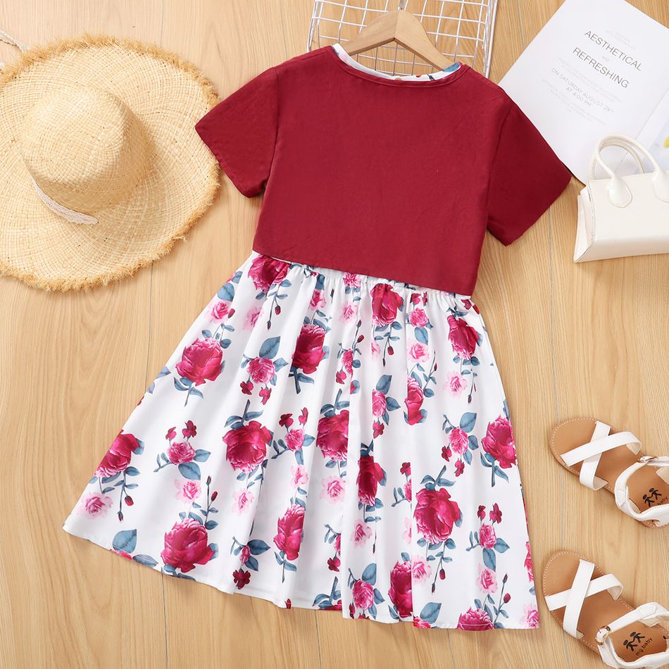 2-piece Kid Girl Floral Print Bowknot Design Sleeveless Dress and Cardigan Set Red
