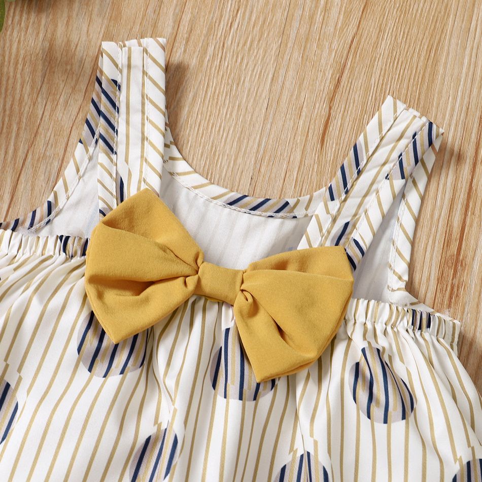 2pcs Baby Girl Polka Dots Striped Bowknot Tank Top and Solid Shorts Set Yellow big image 2