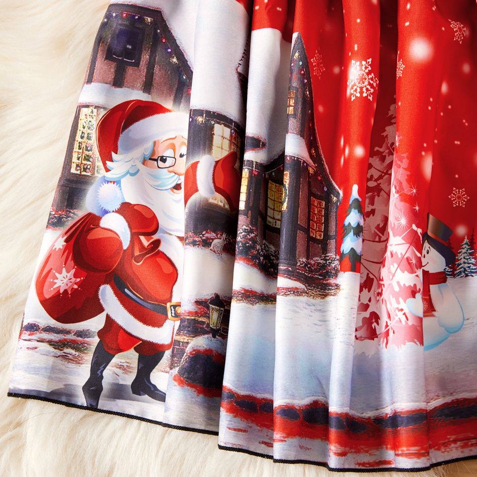 طفل فتاة عيد الميلاد الجرافيك طباعة لصق حزام فستان طويل الأكمام أسود big image 3