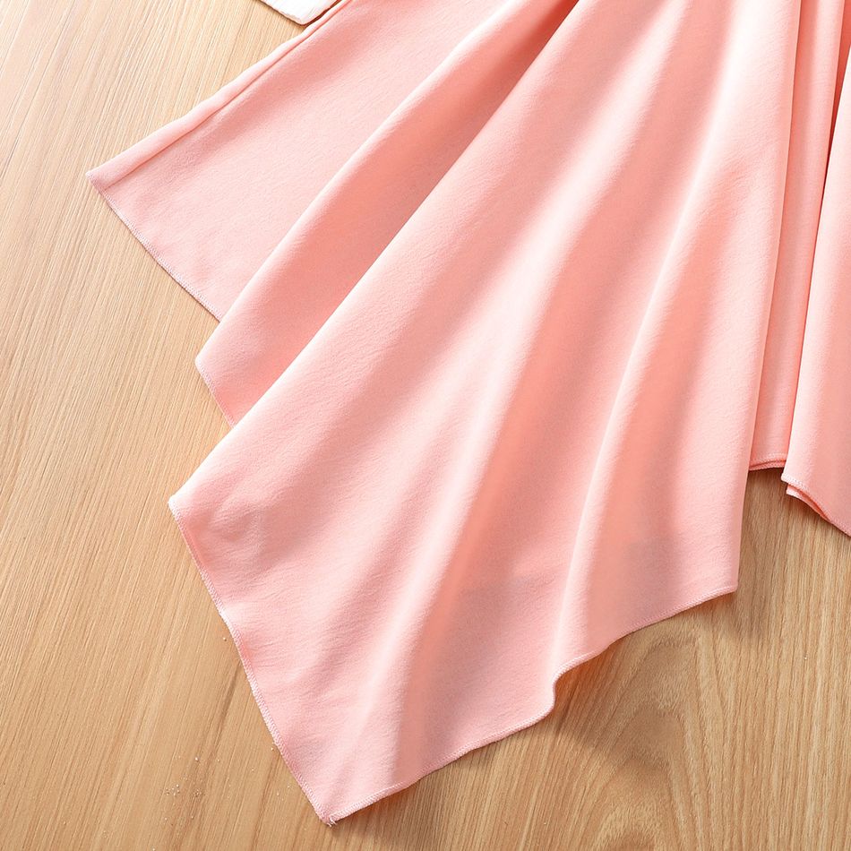 Kid Girl Ribbed Button Design Splcie Irregular Hem Belted Long-sleeve Dress Pink big image 3