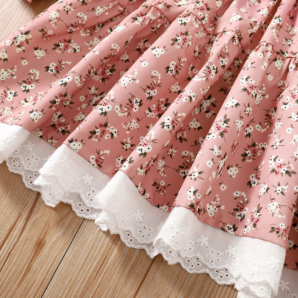 Toddler Girl Elegant Floral Print Ruffle Collar Long-sleeve Dress Pink big image 6