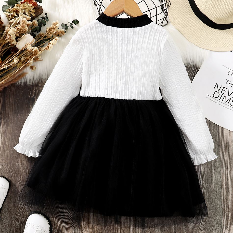 Toddler Girl Elegant Textured Mesh Splice Long-sleeve Dress Black big image 2