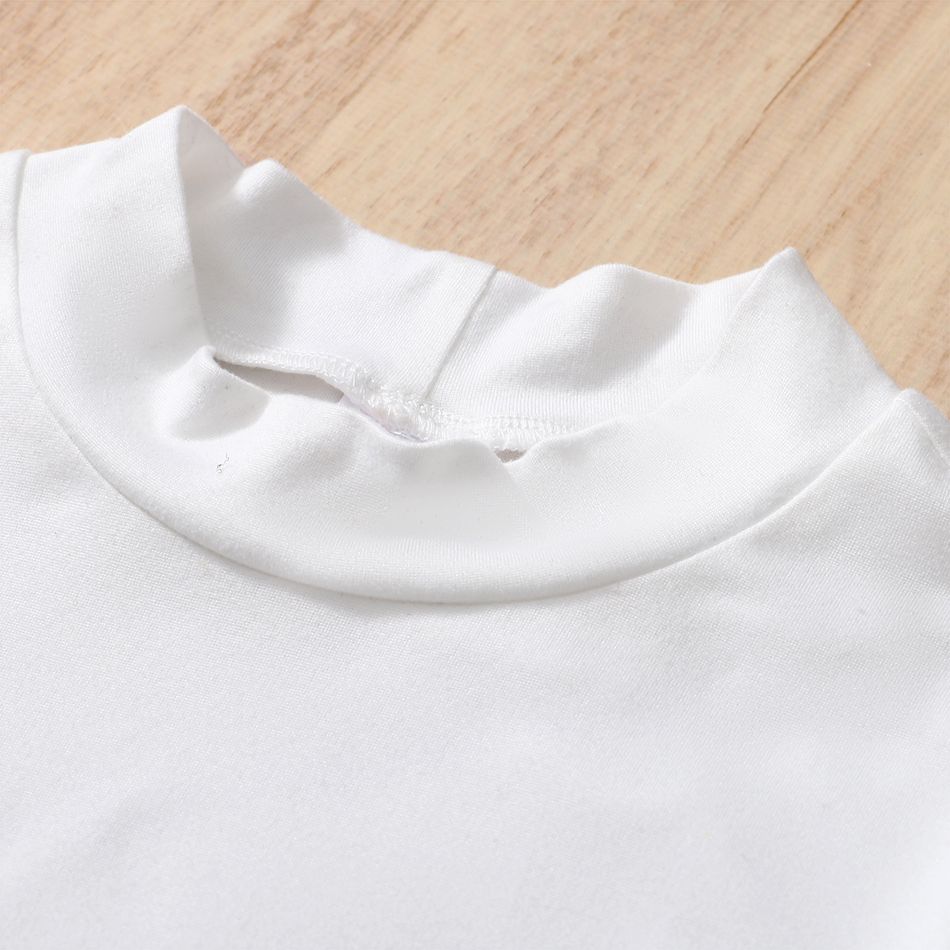 2pcs Kid Girl Long-sleeve White Tee and Button Design Plaid Vest Sleeveless Jacket Set Khaki big image 5
